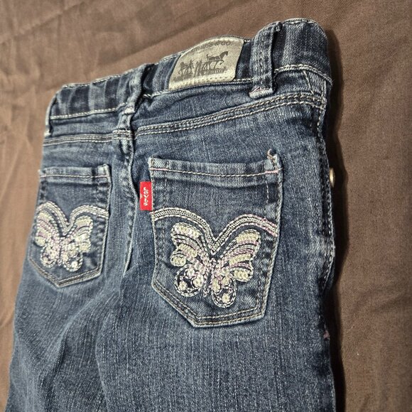 Levi's Jeans Leggings Embroidered Butterfly Adjustable Waist Rhinestone Size 4T - Picture 5 of 7